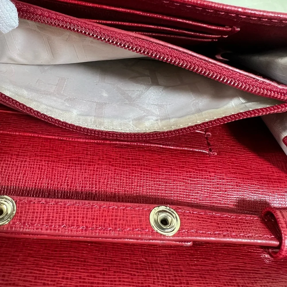 Furla Red Pebbled Leather Wallet on Chain Crossbody Clutch